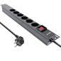 Preview: InLine® 19" Steckdosenleiste, 6-fach Schutzkontakt, mit Schalter, 2m, schwarz