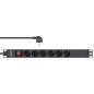 Preview: InLine® 19" Steckdosenleiste, 6-fach Schutzkontakt, mit Schalter, 2m, schwarz