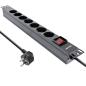 Preview: InLine® 19" Steckdosenleiste, 7-fach Schutzkontakt, mit Schalter, 2m, schwarz