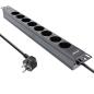 Preview: InLine® 19" Steckdosenleiste, 8-fach Schutzkontakt, ohne Schalter, 2m, schwarz
