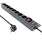 Preview: InLine® 19" Steckdosenleiste, 8-fach Schutzkontakt, mit Schalter, 2m, schwarz