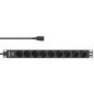 Preview: InLine® 19" Steckdosenleiste, 9-fach Schutzkontakt, C14 Stecker, Überlastschutz