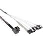 Preview: InLine® Mini SAS HD Kabel, SFF-8643 gewinkelt zu 4x SATA + Sideband, 0,5m