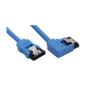 Preview: InLine® SATA 6Gb/s Anschlusskabel rund, abgew. links, blau, mit Lasche, 0,5m