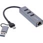Preview: InLine® 4in1 Gigabit Hub, USB-C & USB-A, 1x RJ45, 3x USB 3.2 Gen.1