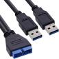 Preview: InLine® USB 3.0 Adapterkabel, 2x Stecker A auf Pfostenanschluss 19polig., 0,40m