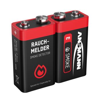 ANSMANN 1515-0006 Alkaline-Batterie für Rauchmelder, 6LR61 9V Block (E) 2er-Pack