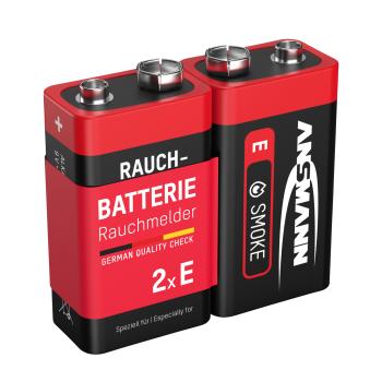 Preview: ANSMANN 1515-0006 Alkaline-Batterie für Rauchmelder, 6LR61 9V Block (E) 2er-Pack