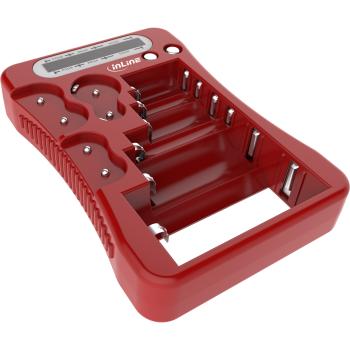 Preview: InLine® Batterietester mit LCD-Anzeige, für Rund/Knopfzellen sowie 9V-Block, rot