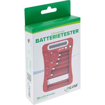 Preview: InLine® Batterietester mit LCD-Anzeige, für Rund/Knopfzellen sowie 9V-Block, rot