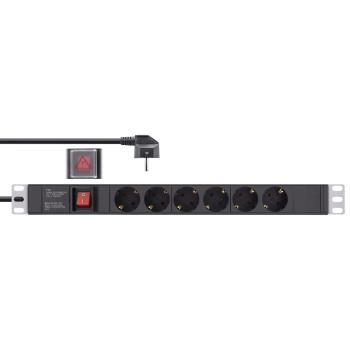 InLine® 19" Steckdosenleiste, 6-fach Schutzkontakt, mit Schalter, 2m, schwarz
