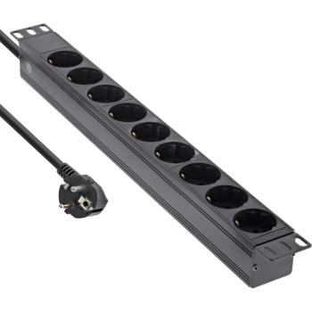 InLine® 19" Steckdosenleiste, 9-fach Schutzkontakt, ohne Schalter, 2m, schwarz
