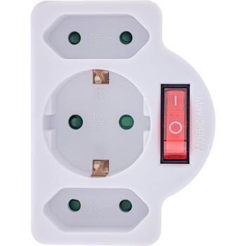 InLine® Steckdosenadapter, SK Stecker an 2xEuro+1x SK, mit Schalter, weiß