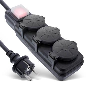 InLine® Outdoor-Steckdosenleiste, 3-fach Schutzkontakt, IP44, mit Schalter, 10m