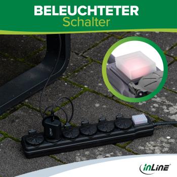 InLine® Outdoor-Steckdosenleiste, 6-fach Schutzkontakt, IP44, mit Schalter, 5m