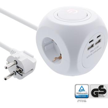 InLine® Charging Cube, 3x Schutzkontakt, 2x USB-C, 2x USB-A, weiß, 2m