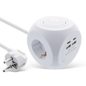 InLine® Charging Cube, 3x Schutzkontakt, 2x USB-C, 2x USB-A, weiß, 2m