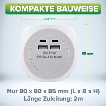 InLine® Charging Cube, 3x Schutzkontakt, 2x USB-C, 2x USB-A, weiß, 2m