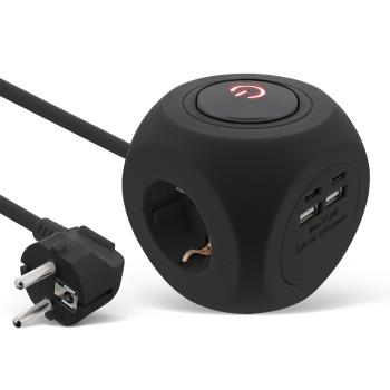 InLine® Charging Cube, 3x Schutzkontakt, 2x USB-C, 2x USB-A, schwarz, 2m