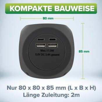 InLine® Charging Cube, 3x Schutzkontakt, 2x USB-C, 2x USB-A, schwarz, 2m