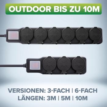 InLine® Outdoor-Steckdosenleiste, 6-fach Schutzkontakt, IP44, mit Schalter, 5m