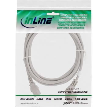 Preview: InLine® Netzkabel, Schutzkontakt gewinkelt auf Kaltgerätestecker C13, 0,5m, grau