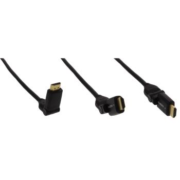 Preview: InLine® HDMI-HS Kabel m. Eth., ST/ST, verg. Kon., schwarz, flex. Winkelst.