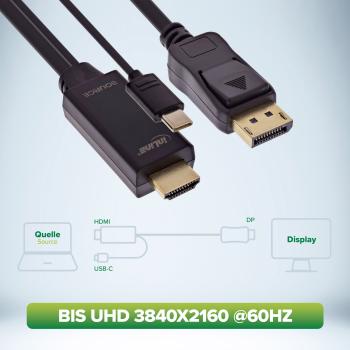 InLine® HDMI zu DisplayPort Konverter Kabel, 4K60Hz, schwarz/gold, 1m