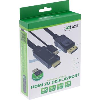 InLine® HDMI zu DisplayPort Konverter Kabel, 4K/60Hz, schwarz, 1,5m