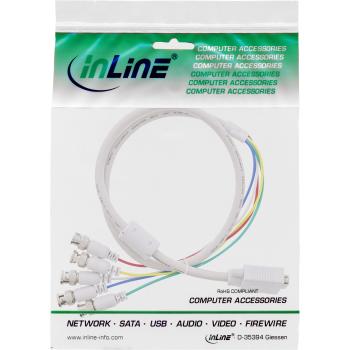 Preview: InLine® VGA BNC Kabel, 5x BNC Stecker an 15pol HD Stecker, 5m