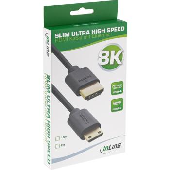 Preview: InLine® Slim Ultra High Speed HDMI Kabel, 8K4K, A St. / C St. (Mini)