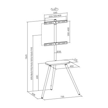 InLine® woodstand II, TV-Standfuß mit Ablage, Dreibein, 43"-65" (110-165cm)