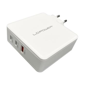 Preview: LC-Power LC-GAN-100, USB-Netzteil GaN, 2x USB-C, 1x USB-A, 100W, weiß