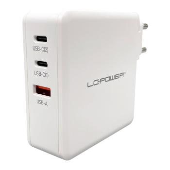 Preview: LC-Power LC-GAN-100, USB-Netzteil GaN, 2x USB-C, 1x USB-A, 100W, weiß