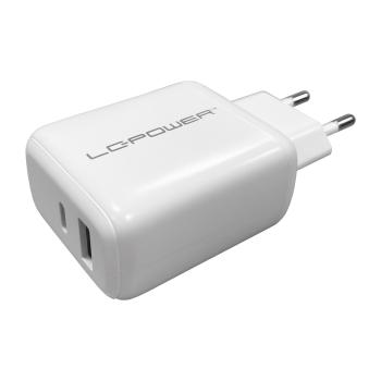 Preview: LC-Power LC-GAN-45, USB-Netzteil GaN, 1x USB-C, 1x USB-A, 45W, weiß