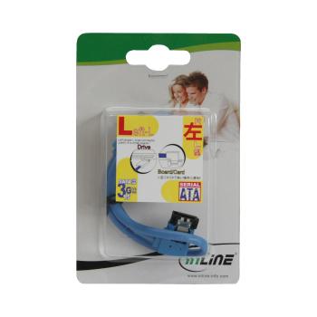 Preview: InLine® SATA 6Gb/s Anschlusskabel rund, abgew. links, blau, mit Lasche, 0,5m