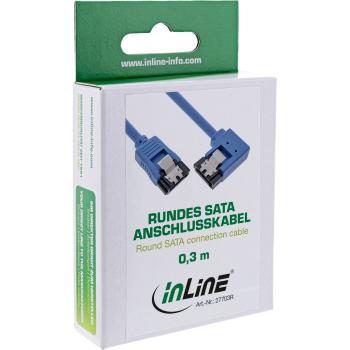 Preview: InLine® SATA 6Gb/s Anschlusskabel rund, abgew. rechts, blau, mit Lasche, 0,3m