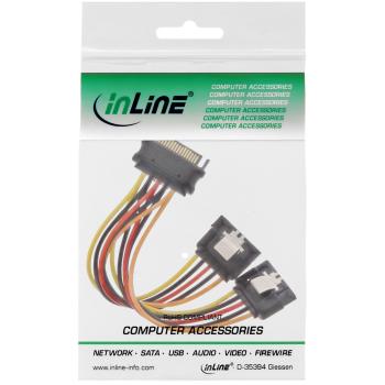 Preview: InLine® SATA Strom-Y-Kabel, SATA Buchse an 2x SATA ST mit Lasche, 0,15m