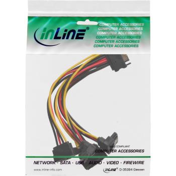 Preview: InLine® SATA Strom-Y-Kabel, SATA BU/4x SATA ST gew., m. Laschen, 0,15m