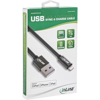 Preview: InLine® Lightning USB Kabel, für iPad, iPhone,  schwarz/Alu, 1m MFi-zertifiziert