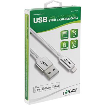 Preview: InLine® Lightning USB Kabel, für iPad, iPhone, iPod, silber/Alu, 1m MFi-zert.