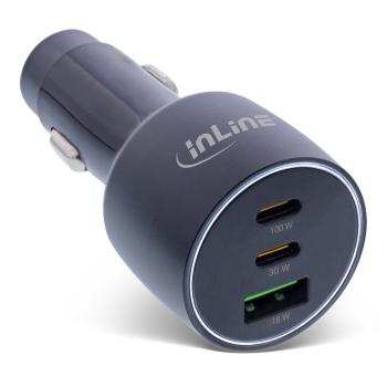 InLine® USB KFZ Stromadapter Power Delivery, 2x USB-C + QC 3.0 USB-A, schwarz