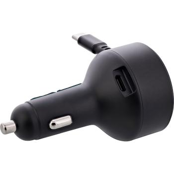 Preview: InLine® Dual USB-C KFZ Stromadapter 12/24V, ausziehbares Kabel + Buchse, 75W