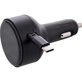 Preview: InLine® Dual USB-C KFZ Stromadapter 12/24V, ausziehbares Kabel + Buchse, 75W