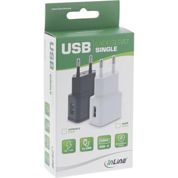 Preview: InLine® USB Ladegerät Single, Netzteil, 100-240V zu 5V/1,2A, schwarz
