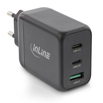 InLine® USB PD Netzteil, GaN Ladegerät, 3-Port, Dual USB-C + USB-A, 65W, schwarz
