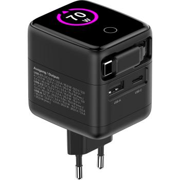 Preview: InLine® USB Netzteil, 70W, GaN, USB-C PD + USB-A QC, Kabel 60cm, schwarz