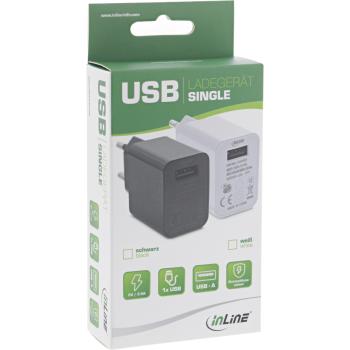 Preview: InLine® USB Ladegerät Single, Netzteil, 100-240V zu 5V/2,5A, schwarz