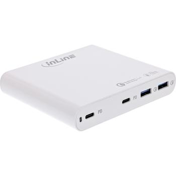 Preview: InLine® USB Netzteil, GaN Ladegerät, 4-Port, 2x USB-C + 2x USB-A, 120W, weiß