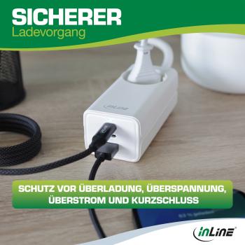 InLine® USB Netzteil, GaN Ladegerät, 2x USB-C, 1x USB-A, mit Schutzkontaktbuchse